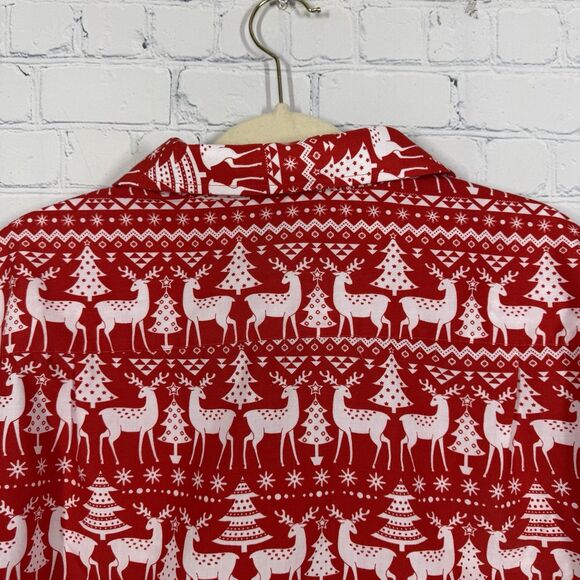 Simon Banks Christmas Shirt Mens XL 17.5 Button Up Long Sleeve Reindeer Red - Picture 4 of 8